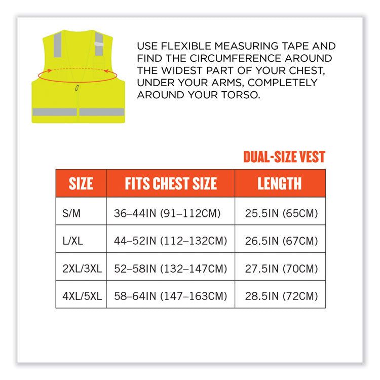 GloWear 8249Z Class 2 Economy Surveyors Zipper Vest, Polyester, Small/Medium, Lime
