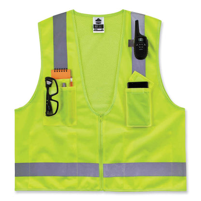GloWear 8249Z Class 2 Economy Surveyors Zipper Vest, Polyester, 2X-Large/3X-Large, Lime