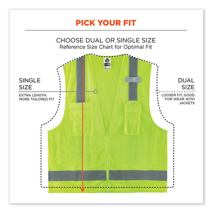 GloWear 8249Z Class 2 Economy Surveyors Zipper Vest, Polyester, 4X-Large/5X-Large, Lime