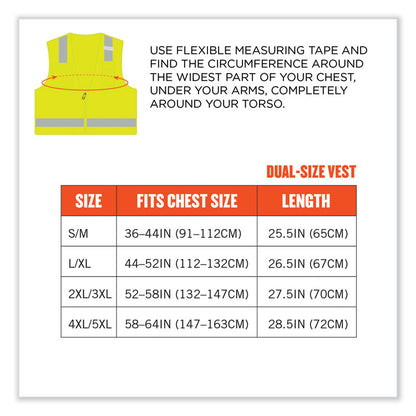 GloWear 8249Z Class 2 Economy Surveyors Zipper Vest, Polyester, 4X-Large/5X-Large, Lime