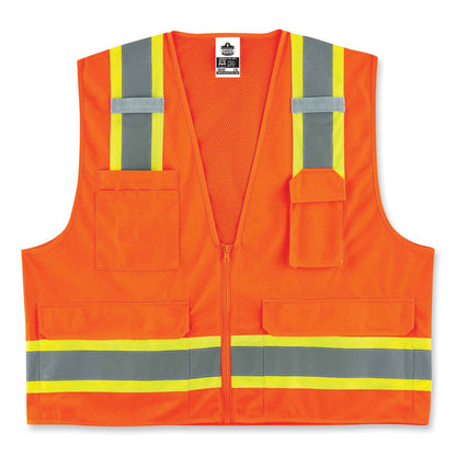 GloWear 8248Z Class 2 Two-Tone Surveyors Zipper Vest, Polyester, Small/Medium, Orange