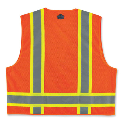 GloWear 8248Z Class 2 Two-Tone Surveyors Zipper Vest, Polyester, Large/X-Large, Orange