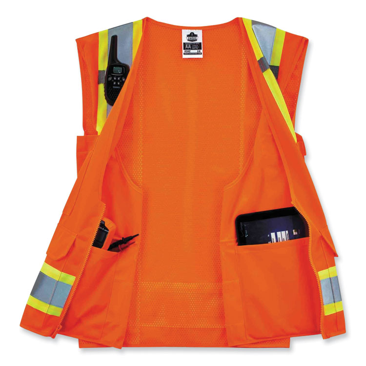 GloWear 8248Z Class 2 Two-Tone Surveyors Zipper Vest, Polyester, Large/X-Large, Orange
