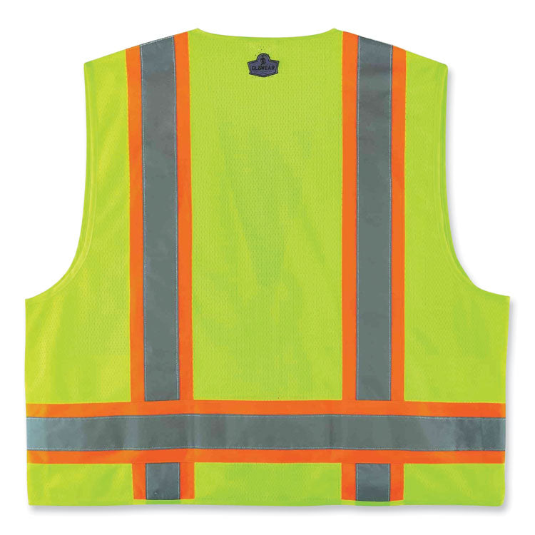 GloWear 8248Z Class 2 Two-Tone Surveyors Zipper Vest, Polyester, Small/Medium, Lime