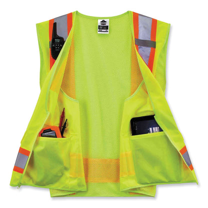 GloWear 8248Z Class 2 Two-Tone Surveyors Zipper Vest, Polyester, Large/X-Large, Lime