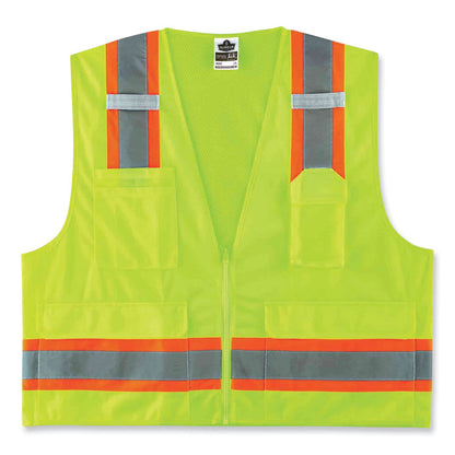 GloWear 8248Z Class 2 Two-Tone Surveyors Zipper Vest, Polyester, Large/X-Large, Lime