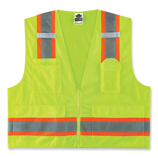 GloWear 8248Z Class 2 Two-Tone Surveyors Zipper Vest, Polyester, Large/X-Large, Lime
