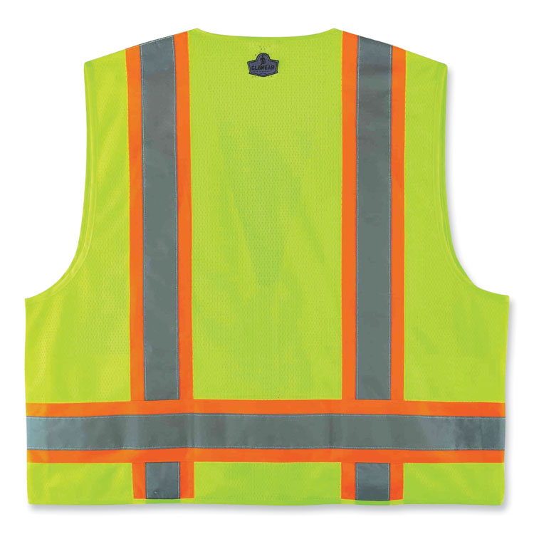 GloWear 8248Z Class 2 Two-Tone Surveyors Zipper Vest, Polyester, 2X-Large/3X-Large, Lime
