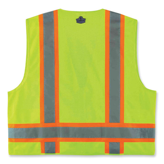 GloWear 8248Z Class 2 Two-Tone Surveyors Zipper Vest, Polyester, 2X-Large/3X-Large, Lime