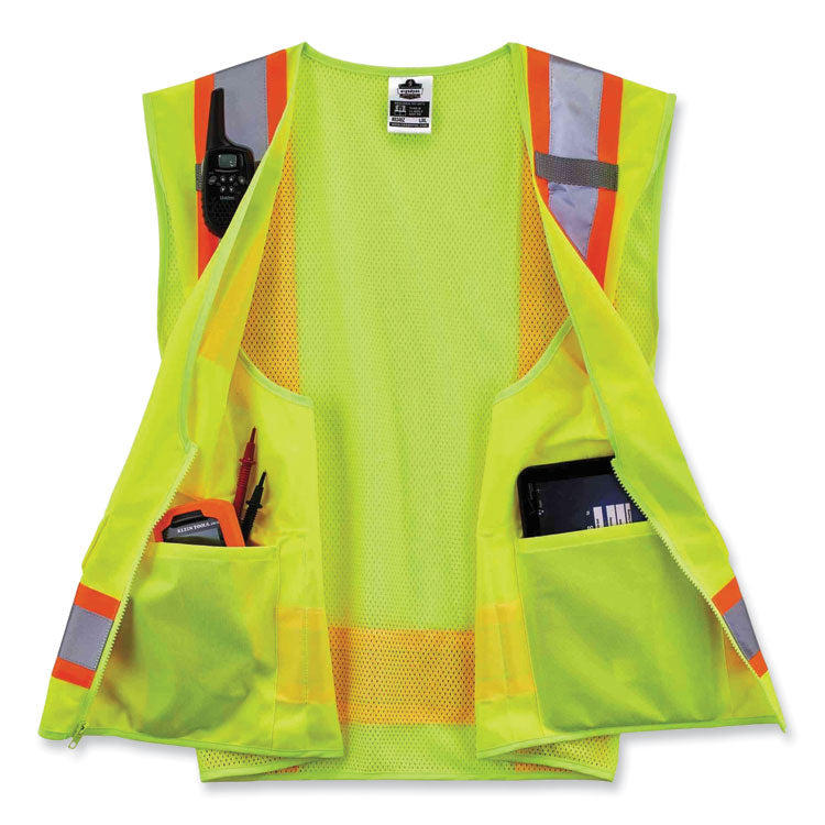 GloWear 8248Z Class 2 Two-Tone Surveyors Zipper Vest, Polyester, 2X-Large/3X-Large, Lime