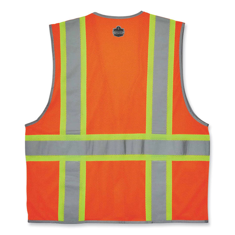 GloWear 8246Z Class 2 Two-Tone Mesh Reflective Binding Zipper Vest, Polyester, Small/Medium, Orange