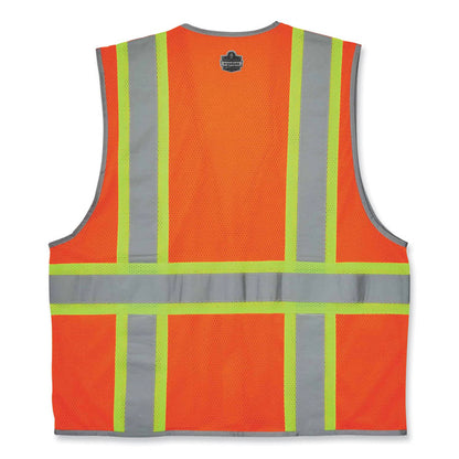 GloWear 8246Z Class 2 Two-Tone Mesh Reflective Binding Zipper Vest, Polyester, Small/Medium, Orange