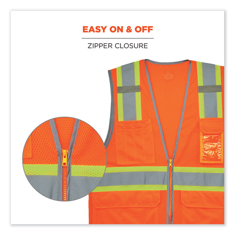 GloWear 8246Z Class 2 Two-Tone Mesh Reflective Binding Zipper Vest, Polyester, Small/Medium, Orange