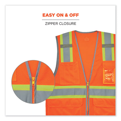 GloWear 8246Z Class 2 Two-Tone Mesh Reflective Binding Zipper Vest, Polyester, Small/Medium, Orange