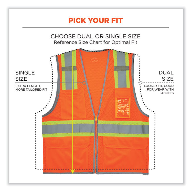 GloWear 8246Z Class 2 Two-Tone Mesh Reflective Binding Zipper Vest, Polyester, Small/Medium, Orange