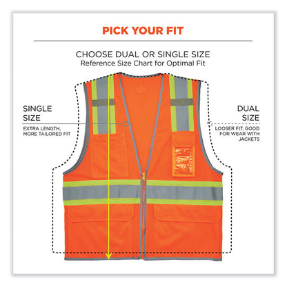 GloWear 8246Z Class 2 Two-Tone Mesh Reflective Binding Zipper Vest, Polyester, Small/Medium, Orange