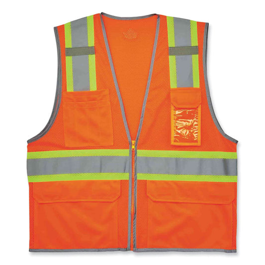 GloWear 8246Z Class 2 Two-Tone Mesh Reflective Binding Zipper Vest, Polyester, Small/Medium, Orange