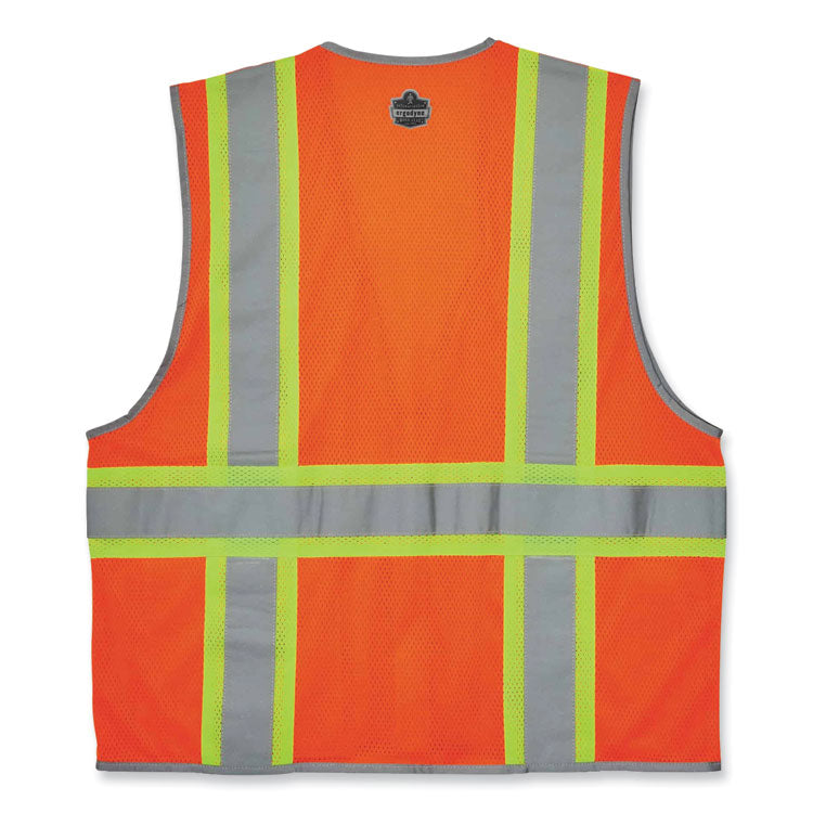 GloWear 8246Z Class 2 Two-Tone Mesh Reflective Binding Zipper Vest, Polyester, Large/X-Large, Orange