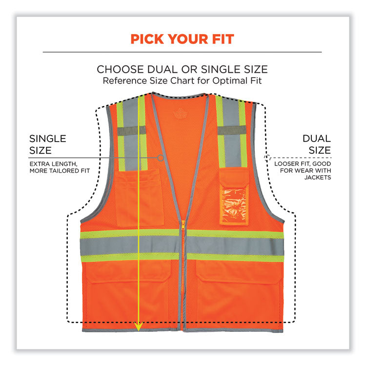 GloWear 8246Z Class 2 Two-Tone Mesh Reflective Binding Zipper Vest, Polyester, Large/X-Large, Orange
