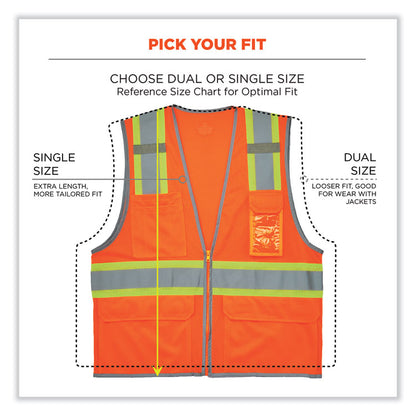 GloWear 8246Z Class 2 Two-Tone Mesh Reflective Binding Zipper Vest, Polyester, Large/X-Large, Orange