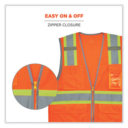 GloWear 8246Z Class 2 Two-Tone Mesh Reflective Binding Zipper Vest, Polyester, 2X-Large/3X-Large, Orange