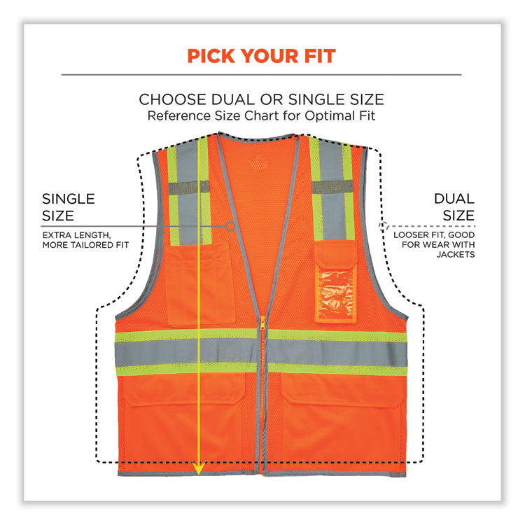GloWear 8246Z Class 2 Two-Tone Mesh Reflective Binding Zipper Vest, Polyester, 2X-Large/3X-Large, Orange