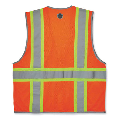 GloWear 8246Z Class 2 Two-Tone Mesh Reflective Binding Zipper Vest, Polyester, 4X-Large/5X-Large, Orange