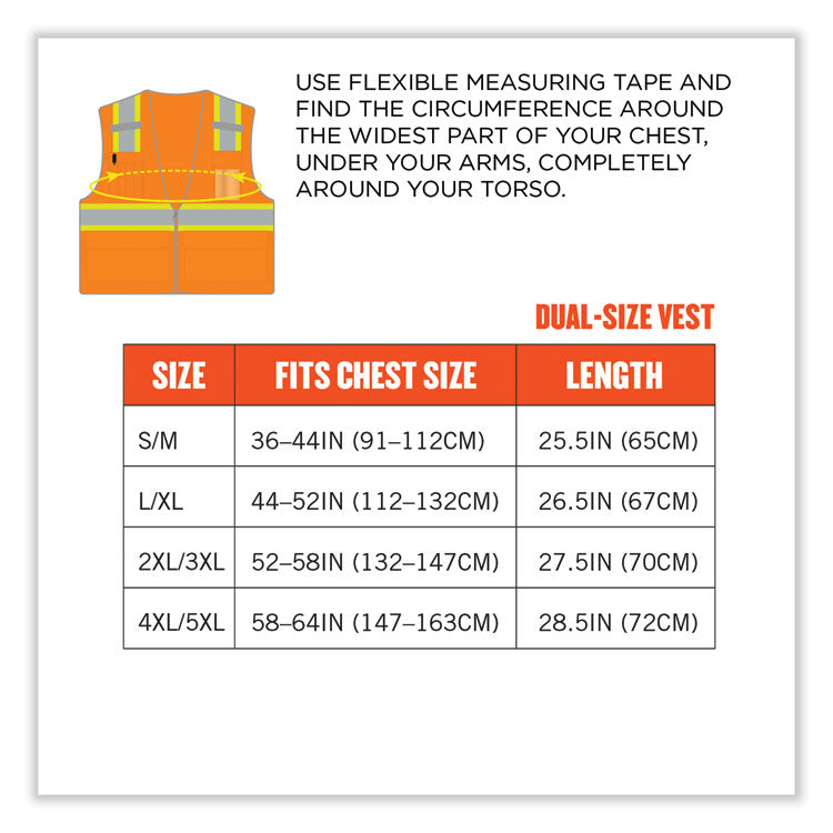 GloWear 8246Z Class 2 Two-Tone Mesh Reflective Binding Zipper Vest, Polyester, 4X-Large/5X-Large, Orange
