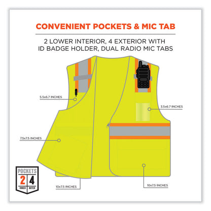 GloWear 8246Z Class 2 Two-Tone Mesh Reflective Binding Zipper Vest, Polyester, Small/Medium, Lime