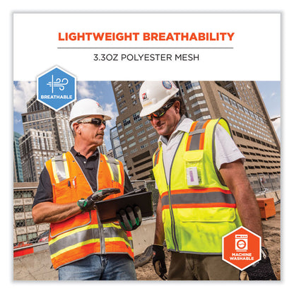 GloWear 8246Z Class 2 Two-Tone Mesh Reflective Binding Zipper Vest, Polyester, Small/Medium, Lime