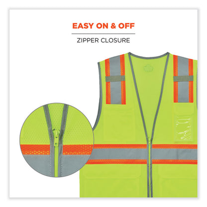 GloWear 8246Z Class 2 Two-Tone Mesh Reflective Binding Zipper Vest, Polyester, Small/Medium, Lime