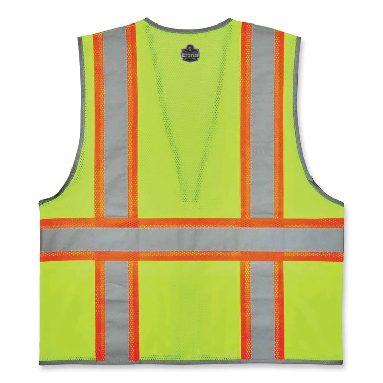 GloWear 8246Z Class 2 Two-Tone Mesh Reflective Binding Zipper Vest, Polyester, Large/X-Large, Lime