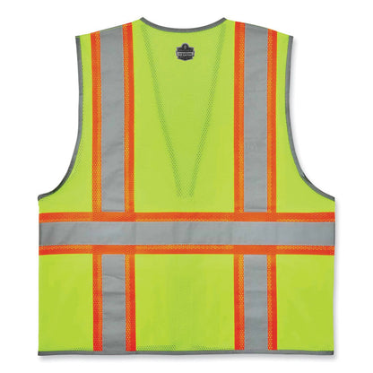 GloWear 8246Z Class 2 Two-Tone Mesh Reflective Binding Zipper Vest, Polyester, Large/X-Large, Lime