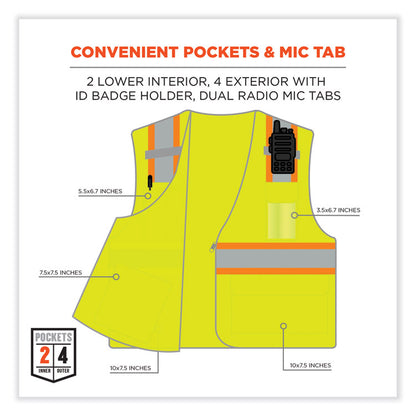 GloWear 8246Z Class 2 Two-Tone Mesh Reflective Binding Zipper Vest, Polyester, Large/X-Large, Lime