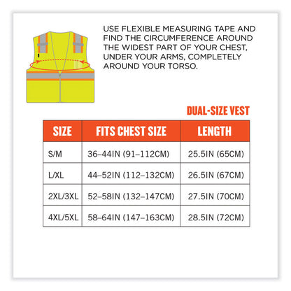 GloWear 8246Z Class 2 Two-Tone Mesh Reflective Binding Zipper Vest, Polyester, Large/X-Large, Lime