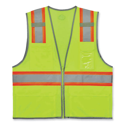 GloWear 8246Z Class 2 Two-Tone Mesh Reflective Binding Zipper Vest, Polyester, Large/X-Large, Lime