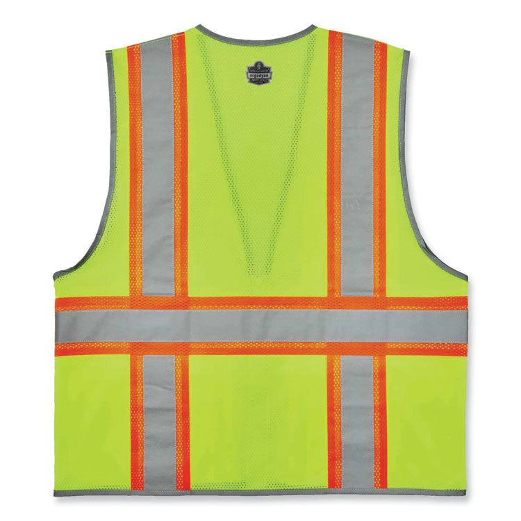 GloWear 8246Z Class 2 Two-Tone Mesh Reflective Binding Zipper Vest, Polyester, 2X-Large/3X-Large, Lime