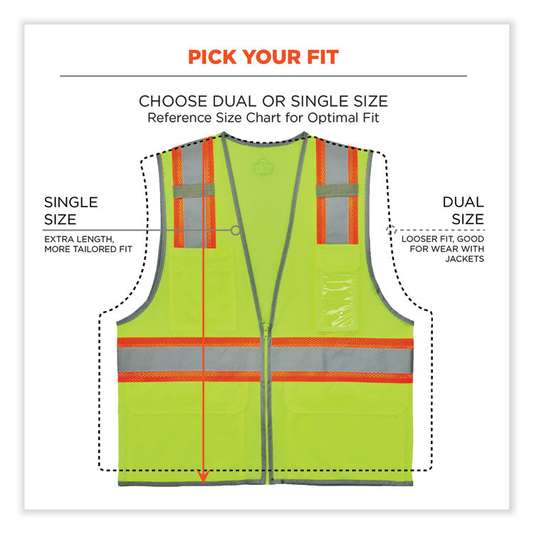 GloWear 8246Z Class 2 Two-Tone Mesh Reflective Binding Zipper Vest, Polyester, 4X-Large/5X-Large, Lime