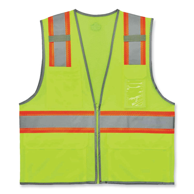 GloWear 8246Z Class 2 Two-Tone Mesh Reflective Binding Zipper Vest, Polyester, 4X-Large/5X-Large, Lime