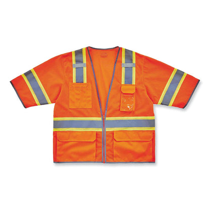 GloWear 8346Z Class 3 Two-Tone Hi-Vis Surveyor Zipper Vest, Polyester, Small/Medium, Orange