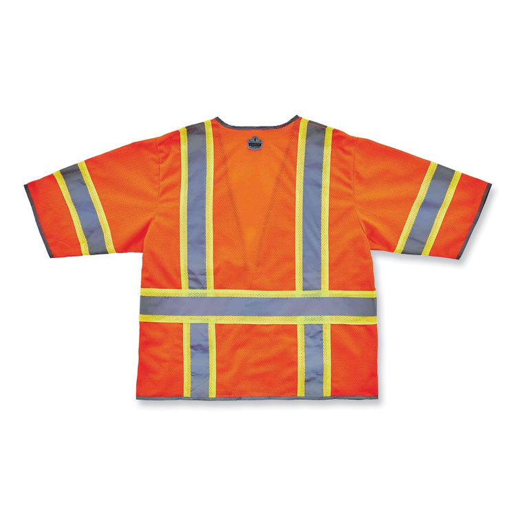 GloWear 8346Z Class 3 Two-Tone Hi-Vis Surveyor Zipper Vest, Polyester, Small/Medium, Orange