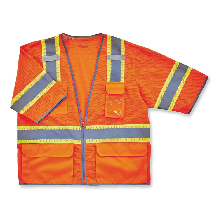 GloWear 8346Z Class 3 Two-Tone Hi-Vis Surveyor Zipper Vest, Polyester, Small/Medium, Orange