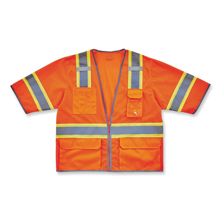 GloWear 8346Z Class 3 Two-Tone Hi-Vis Surveyor Zipper Vest, Polyester, Large/X-Large, Orange