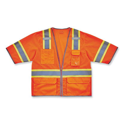 GloWear 8346Z Class 3 Two-Tone Hi-Vis Surveyor Zipper Vest, Polyester, Large/X-Large, Orange