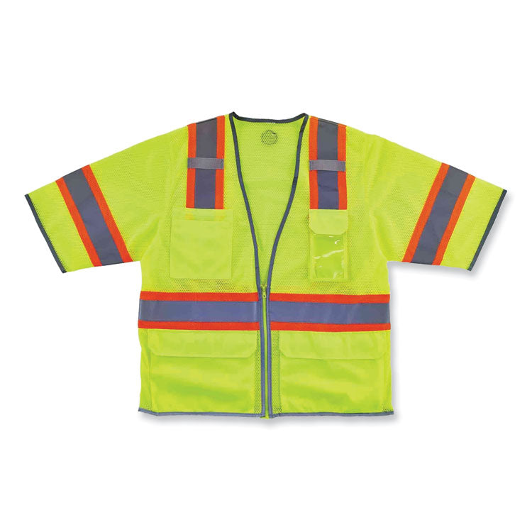 GloWear 8346Z Class 3 Two-Tone Hi-Vis Surveyor Zipper Vest, Polyester, Small/Medium, Lime