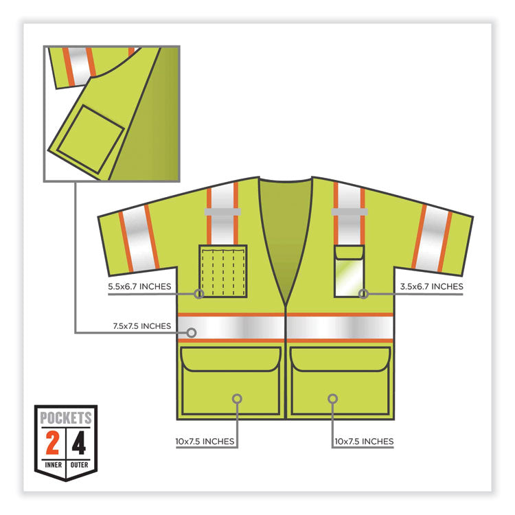 GloWear 8346Z Class 3 Two-Tone Hi-Vis Surveyor Zipper Vest, Polyester, Small/Medium, Lime