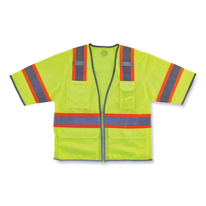 GloWear 8346Z Class 3 Two-Tone Hi-Vis Surveyor Zipper Vest, Polyester, Large/X-Large, Lime