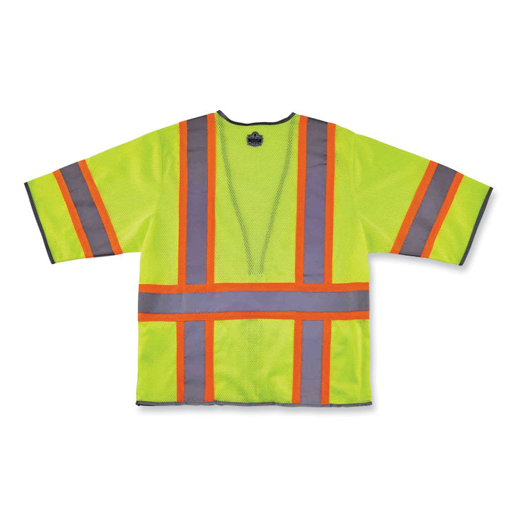 GloWear 8346Z Class 3 Two-Tone Hi-Vis Surveyor Zipper Vest, Polyester, Large/X-Large, Lime