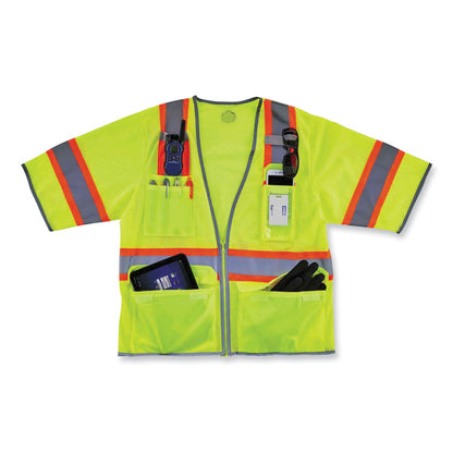 GloWear 8346Z Class 3 Two-Tone Hi-Vis Surveyor Zipper Vest, Polyester, Large/X-Large, Lime