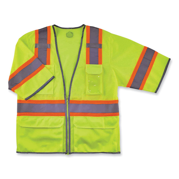 GloWear 8346Z Class 3 Two-Tone Hi-Vis Surveyor Zipper Vest, Polyester, Large/X-Large, Lime